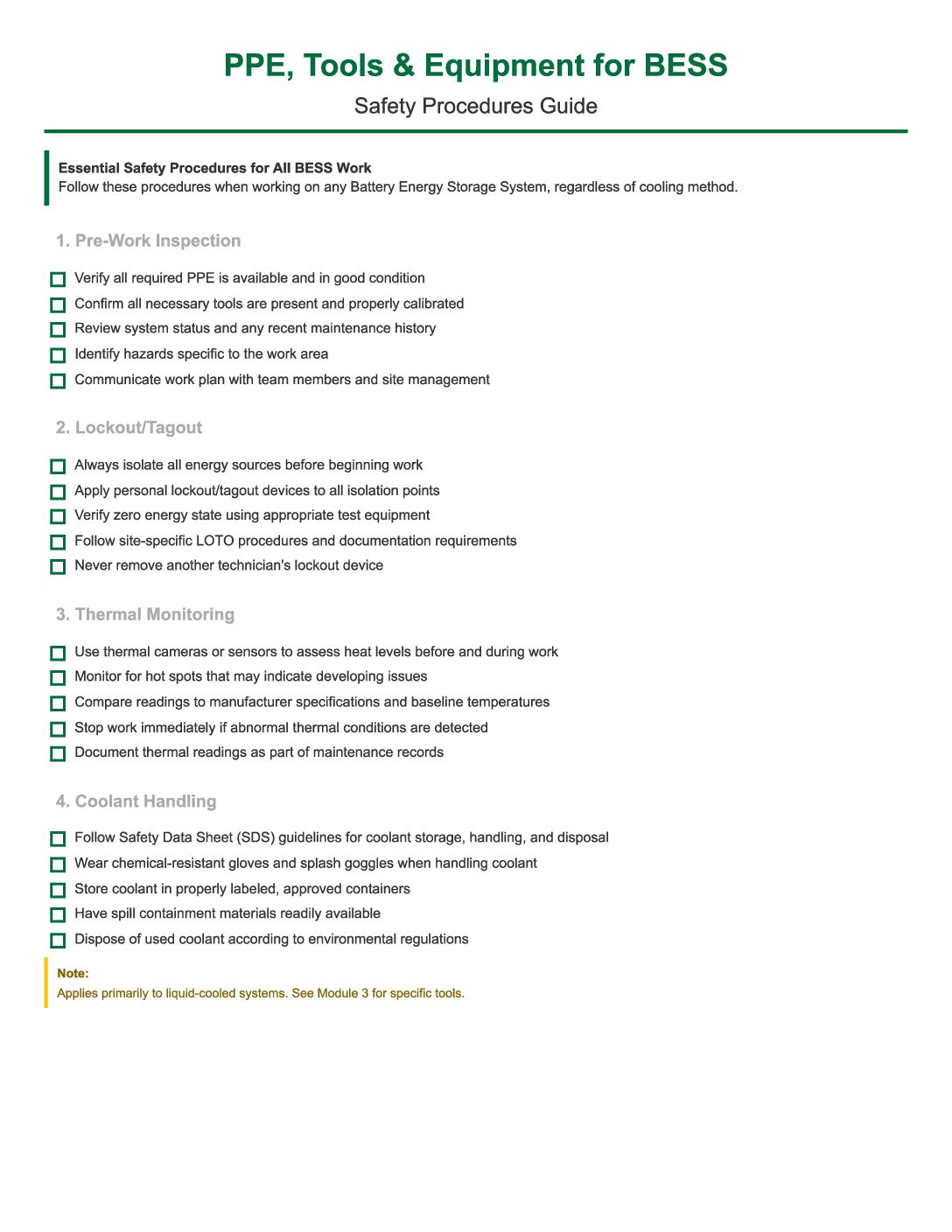 BESS PPE, Tools, & Equipment Safety Procedures Guide