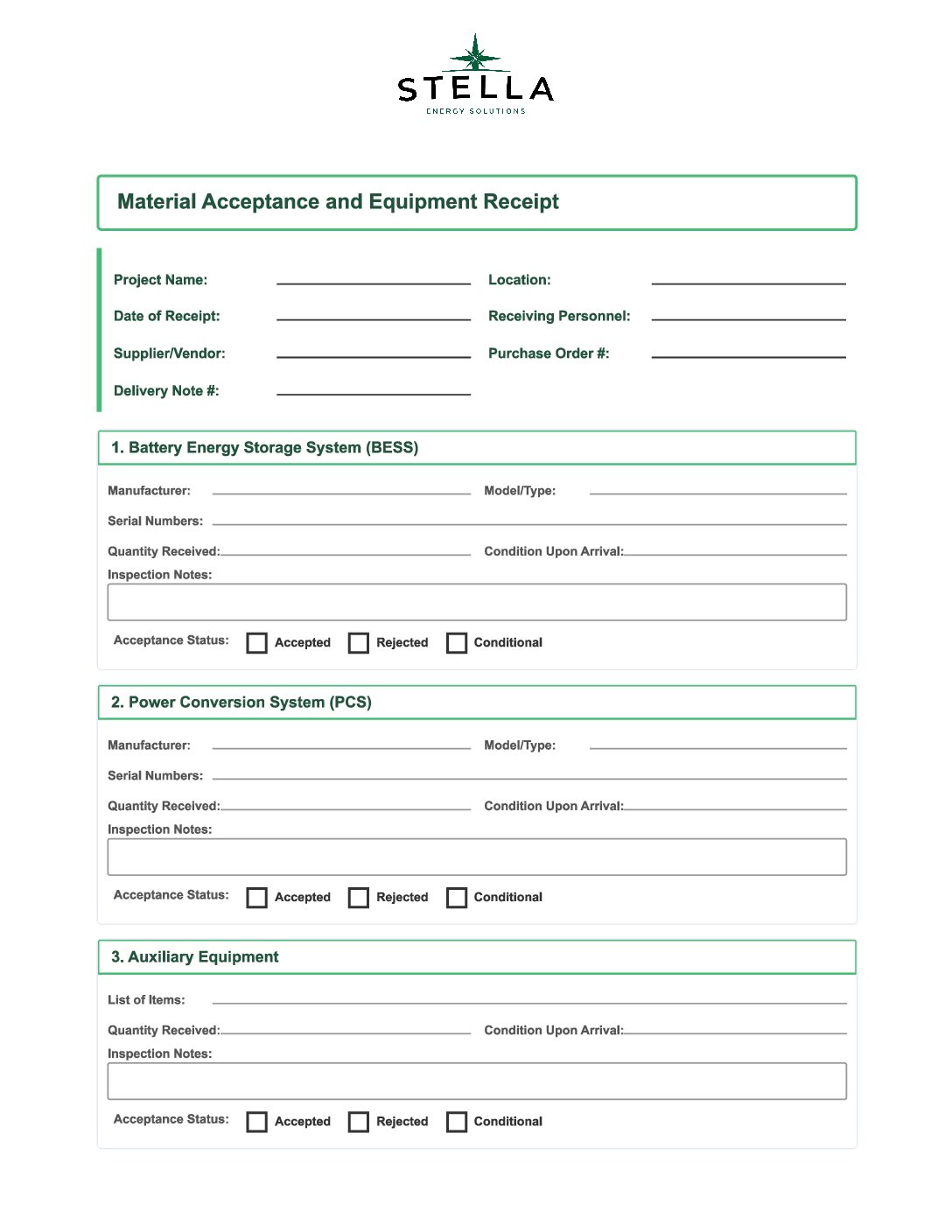 Material Acceptance Form