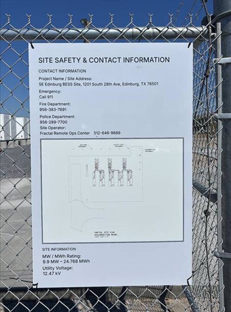 BESS Signage – Example Emergency Information