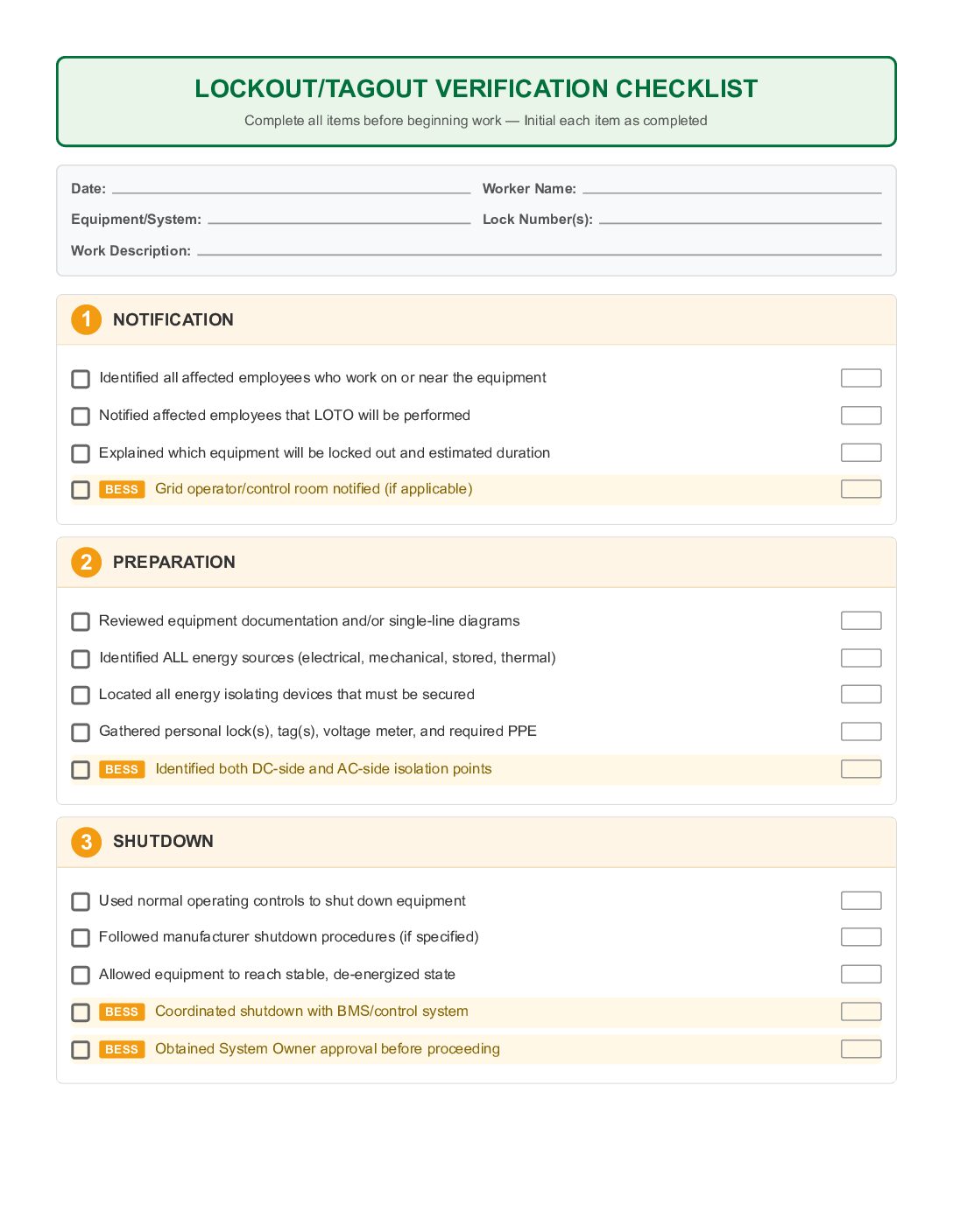 LOTO Verification Checklist