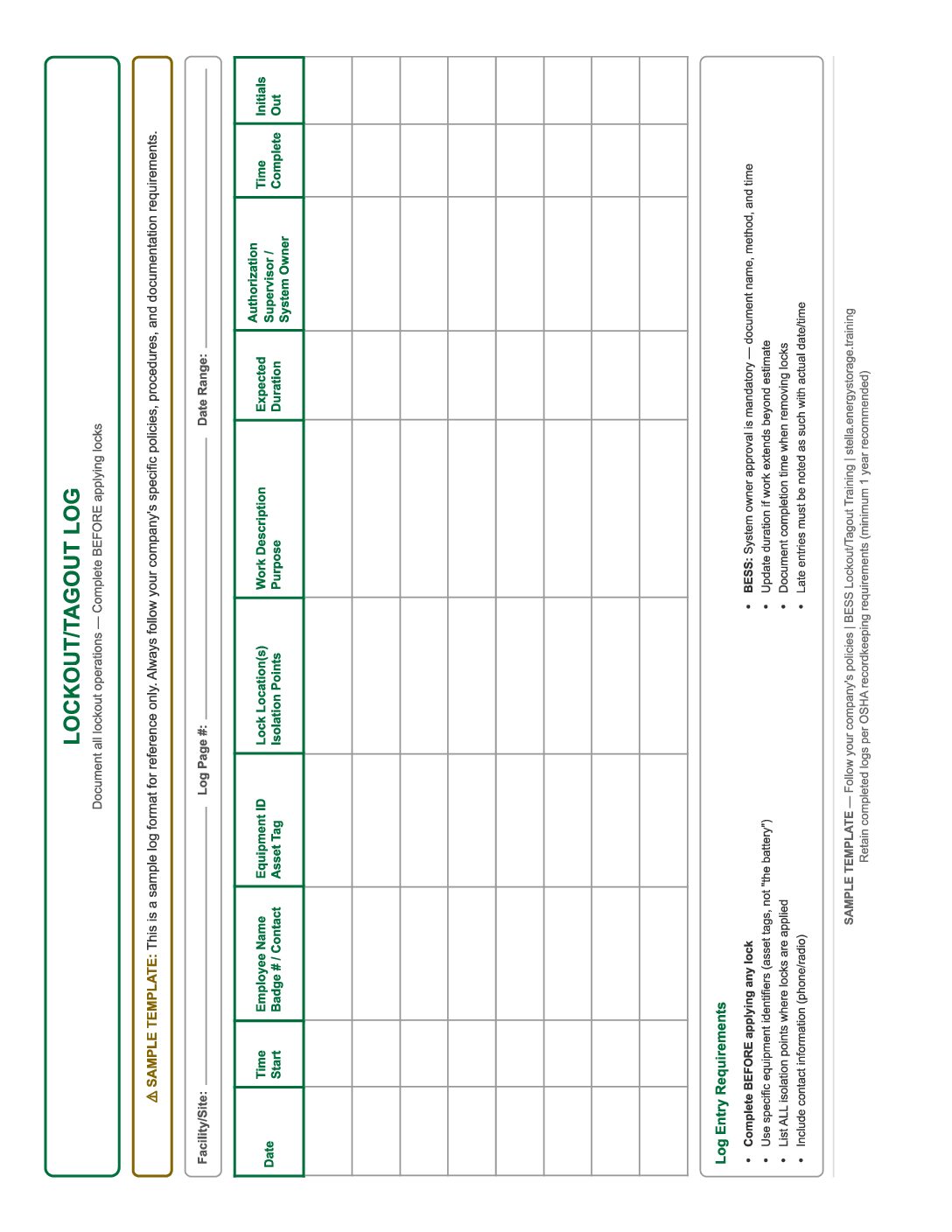 Lockout Tagout Log Sample